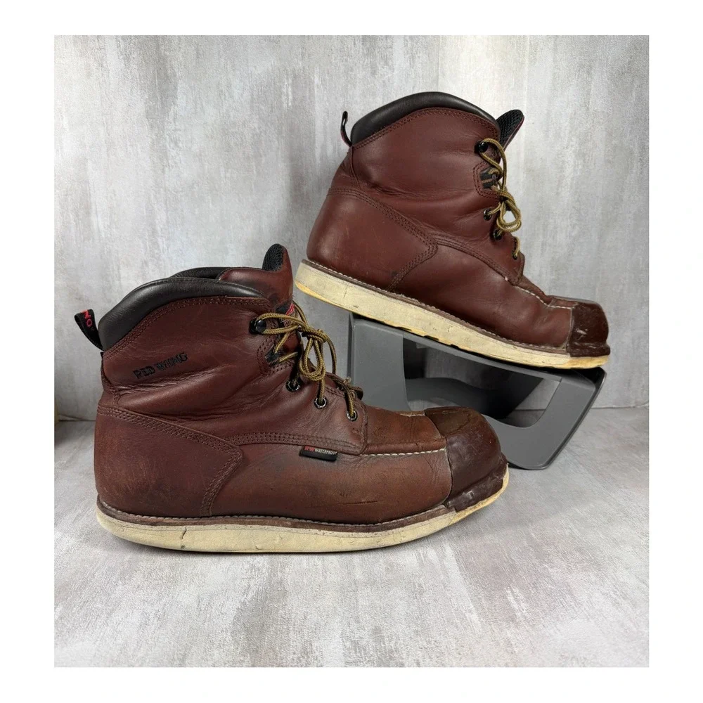Red Wing ASTM F2892-18 EH 405 10.5 D Brown Leather Tuff Toe Work Boots *READ